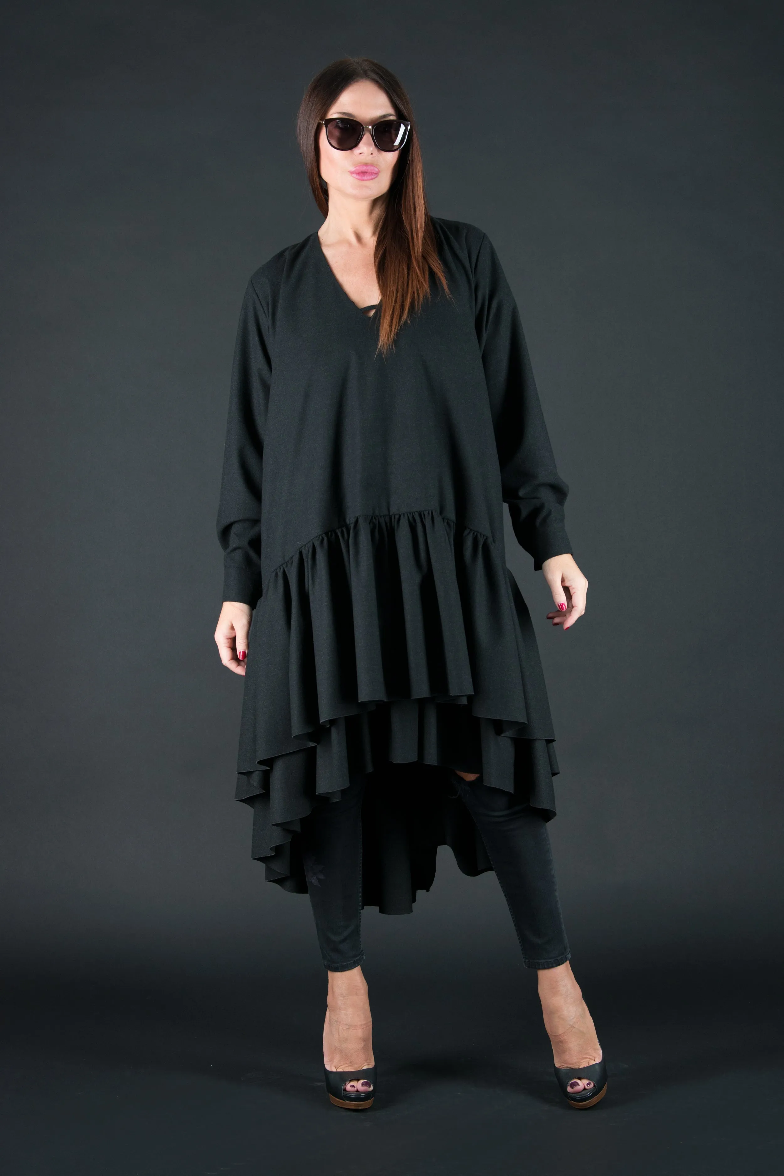 Autumn Winter Camel Cashmere Wool Long Dress by EUG Fashion