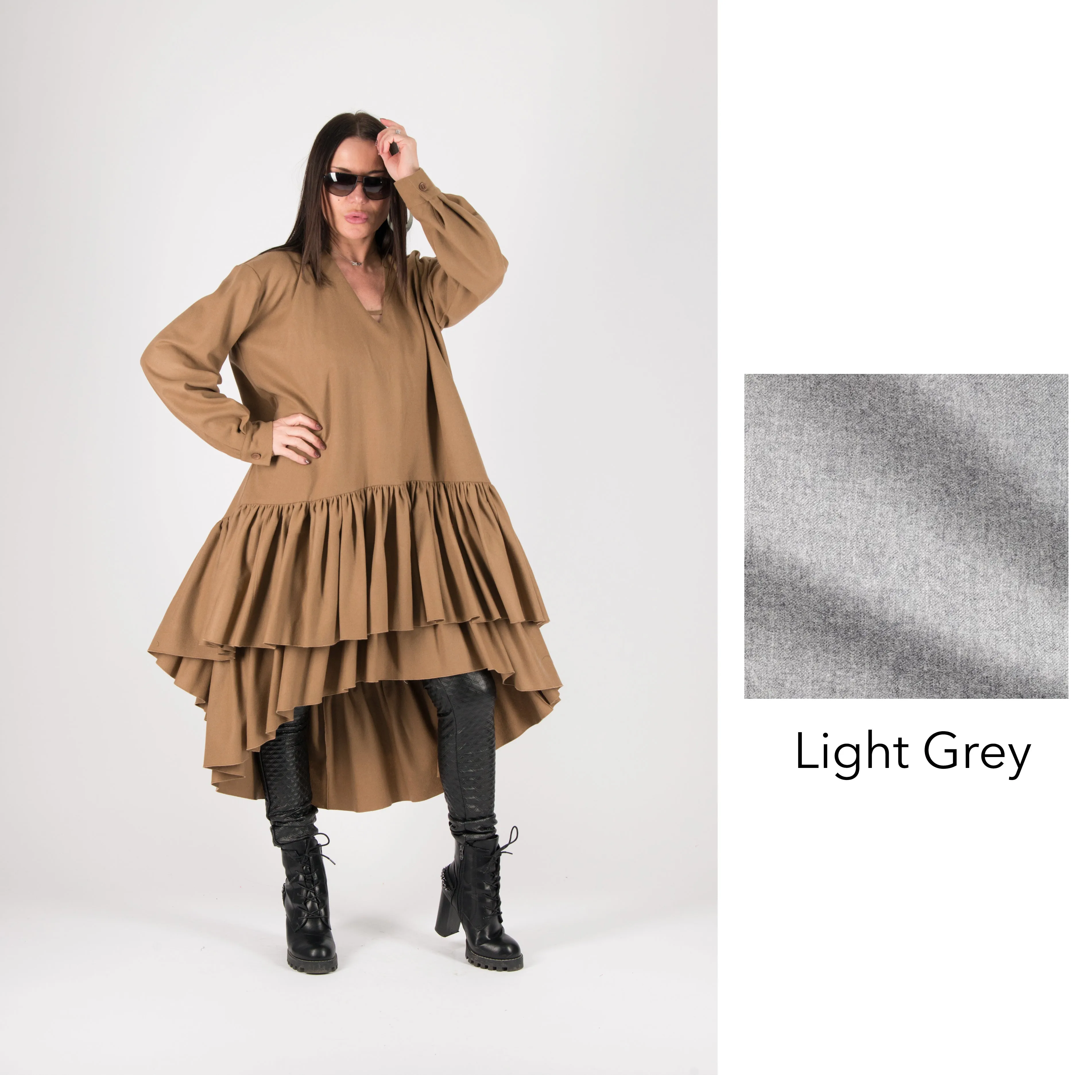Autumn Winter Camel Cashmere Wool Long Dress by EUG Fashion