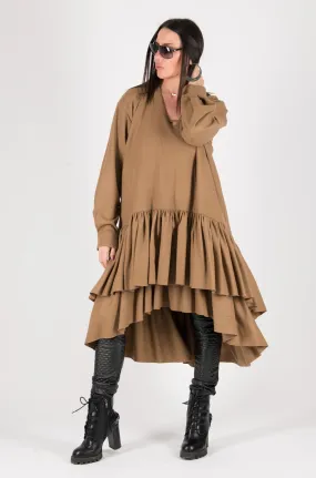 Autumn Winter Camel Cashmere Wool Long Dress by EUG Fashion