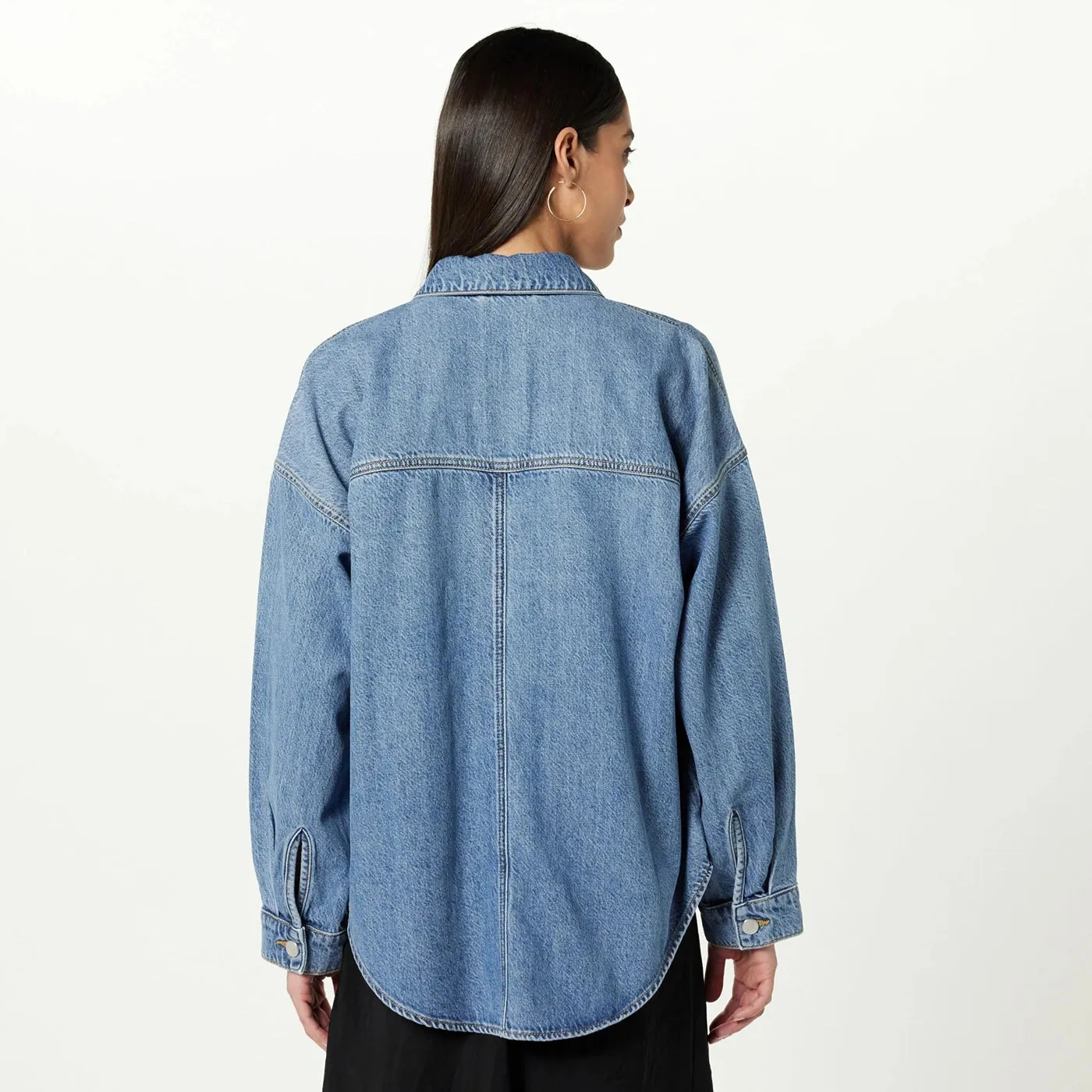Mid Blue Long Denim Shacket