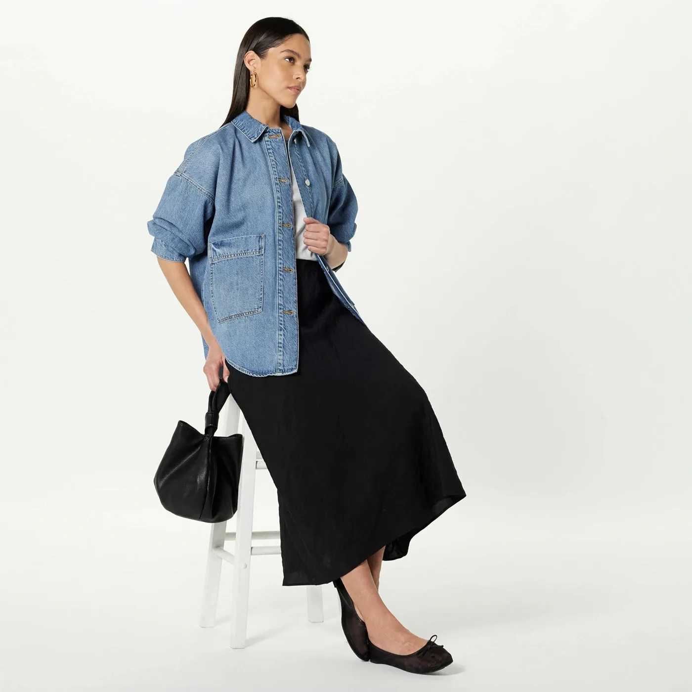 Mid Blue Long Denim Shacket