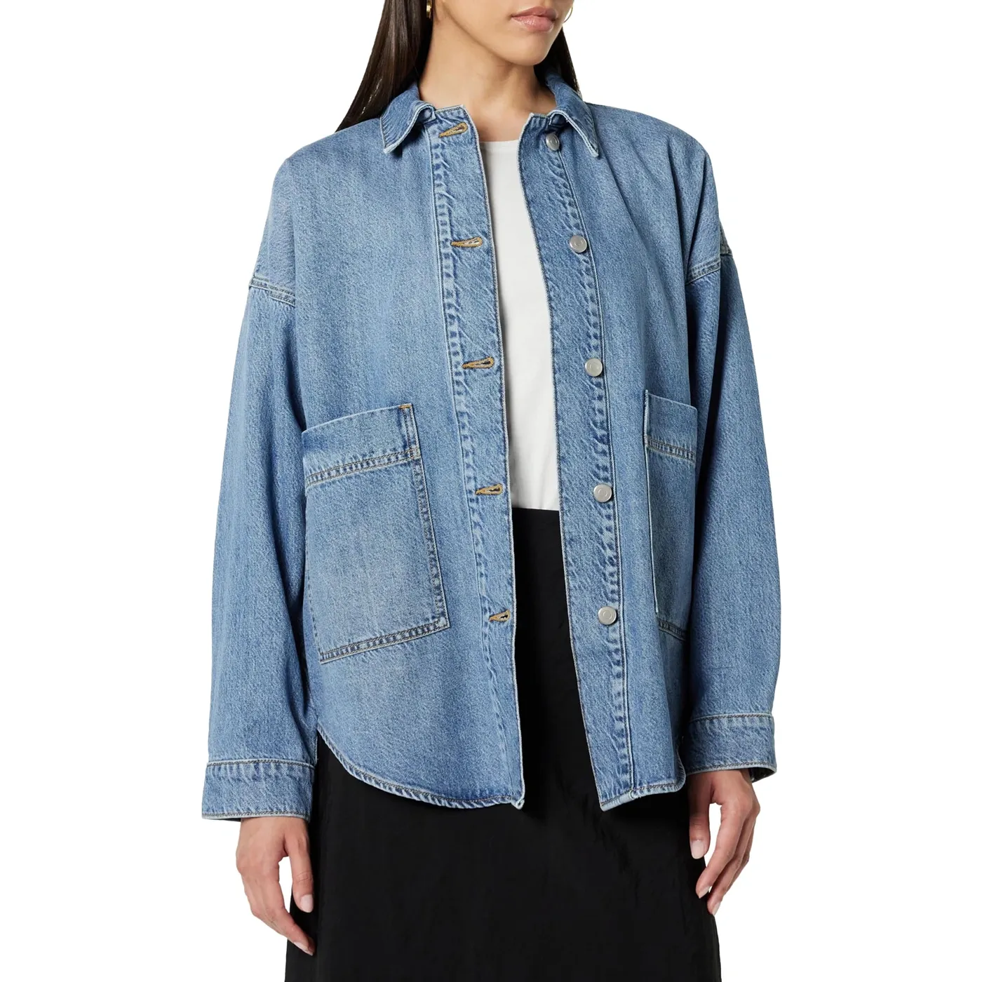 Mid Blue Long Denim Shacket