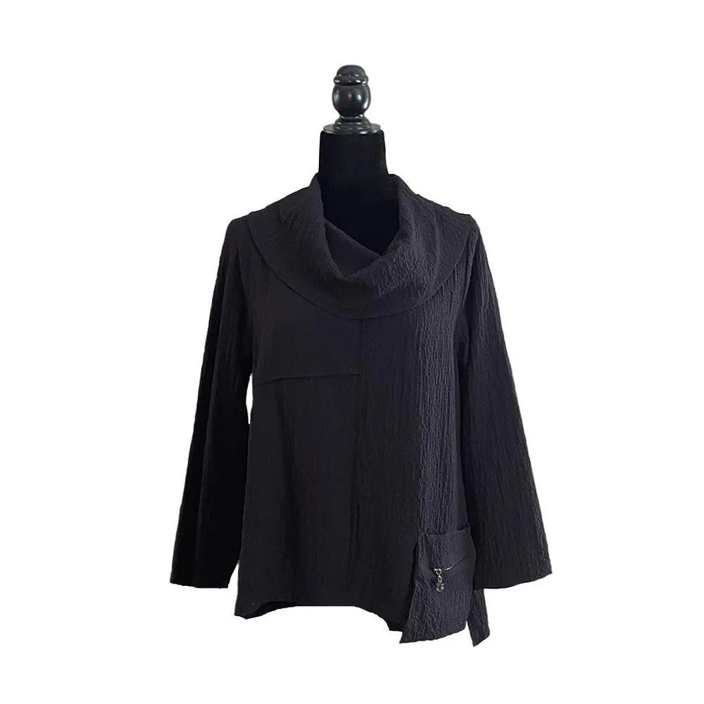 Moonlight Draped Cowl Neck Tunic Top in Black - 7727-BLK