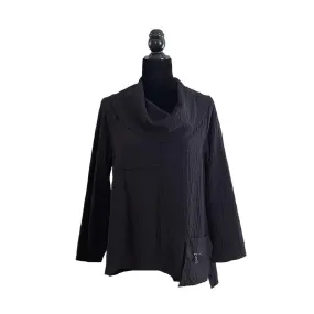 Moonlight Draped Cowl Neck Tunic Top in Black - 7727-BLK
