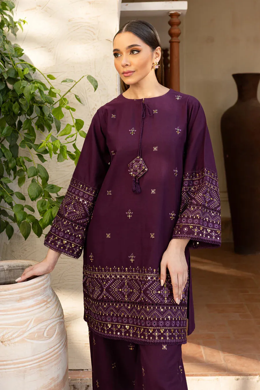 Plum 2Pc - Boring Embroidered Dress