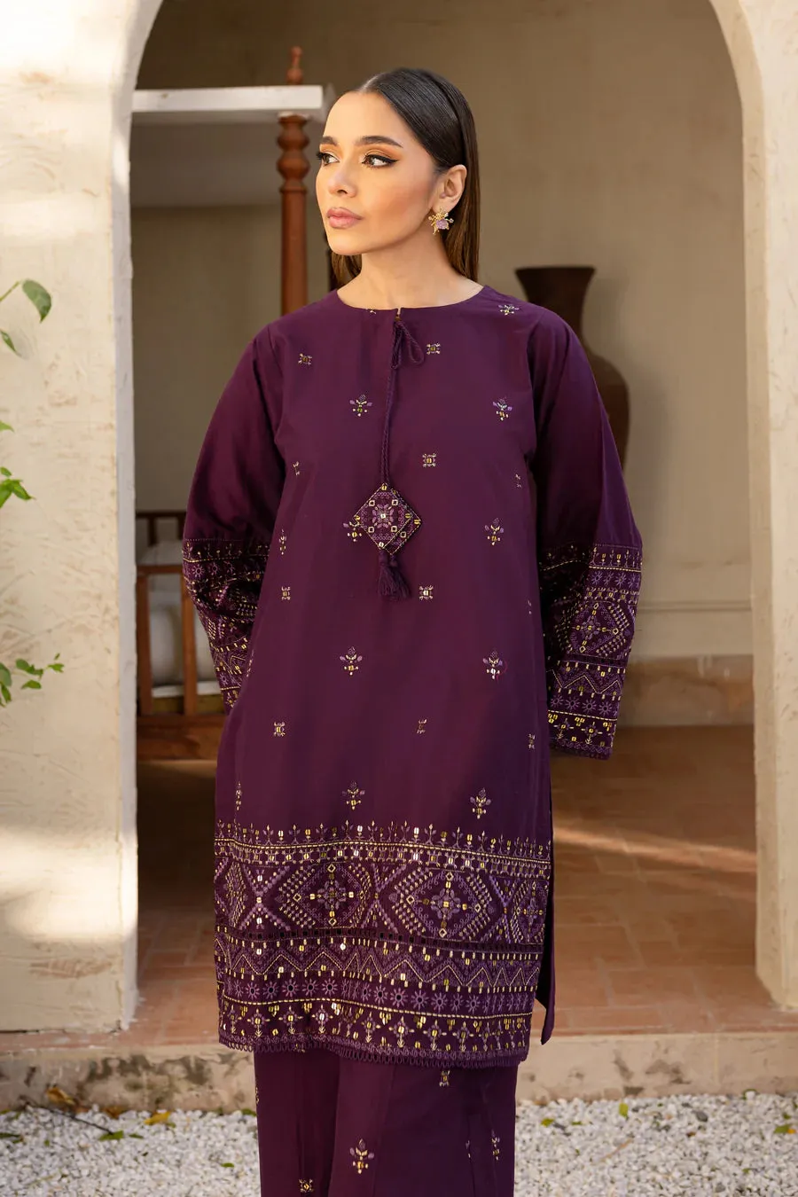 Plum 2Pc - Boring Embroidered Dress