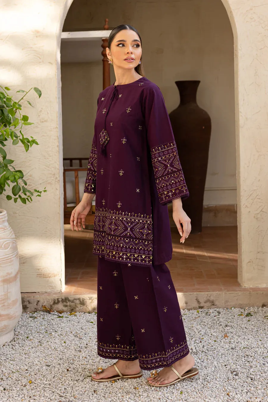 Plum 2Pc - Boring Embroidered Dress
