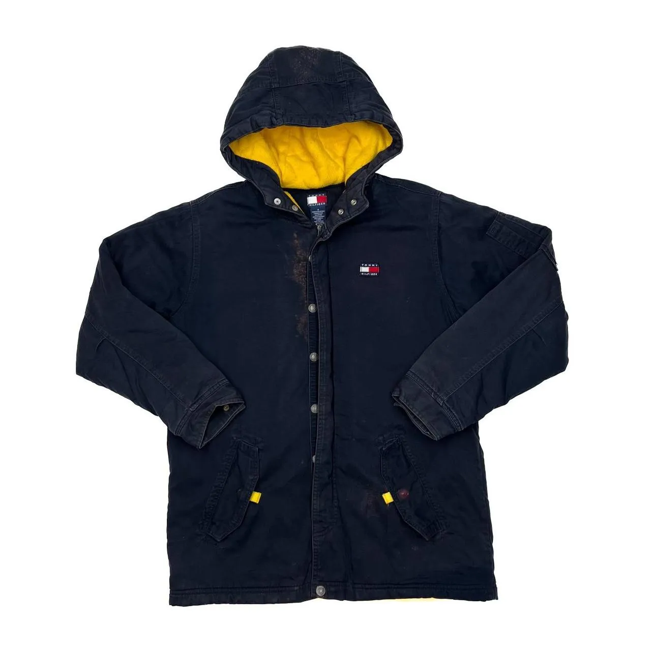 Vintage TOMMY HILFIGER JEANS Mini Logo Fleece Lined Hooded Canvas Jacket